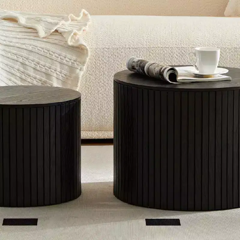 2pcs/Set Nested Table Set Handcrafted Round Coffee Table for Living Room Lounge Area Home Office 19.17 x 19.17 x 14.96 Inch Black