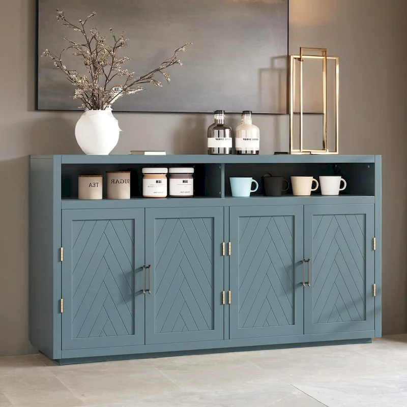 4-door Classic Sideboard with Open Storage and Adjustable Shelves Perfect for kitchens, living rooms
