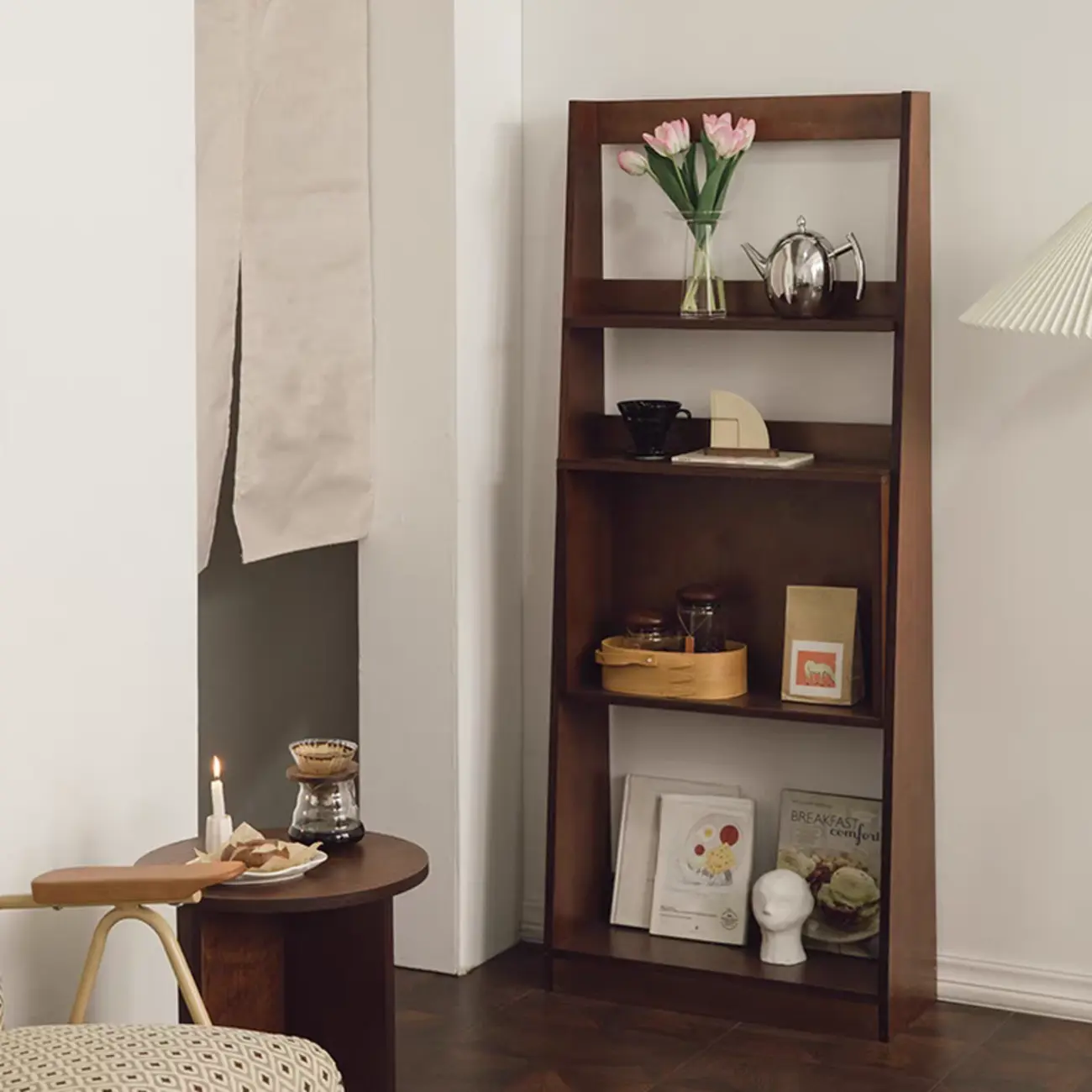 Elegant Vertical Wood Open Back Display Ladder Bookcase