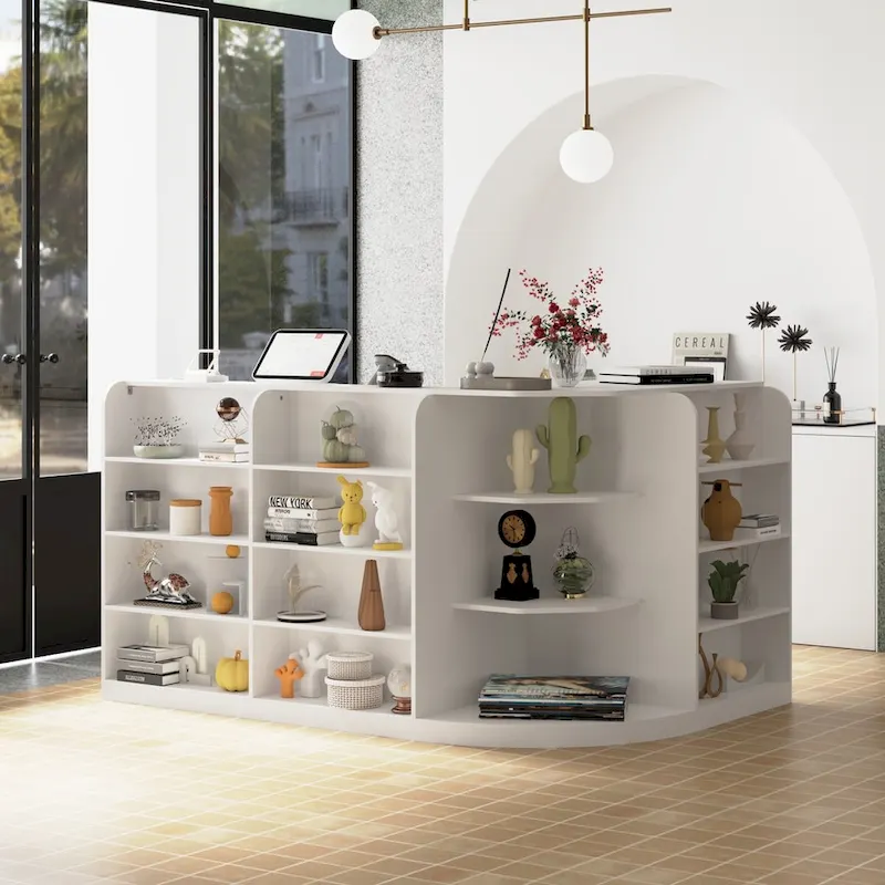 White Welcome Desk with Side Drawer and Cabinet - Reception Solution