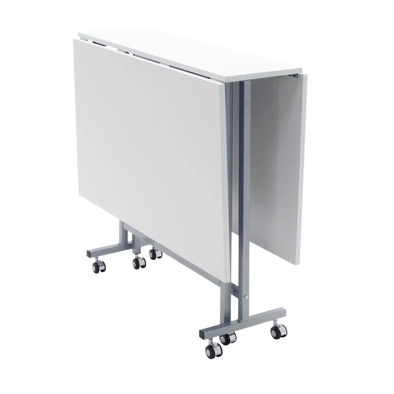 White/Silver Folding Craft & Cutting Table with Casters, 1-Person
