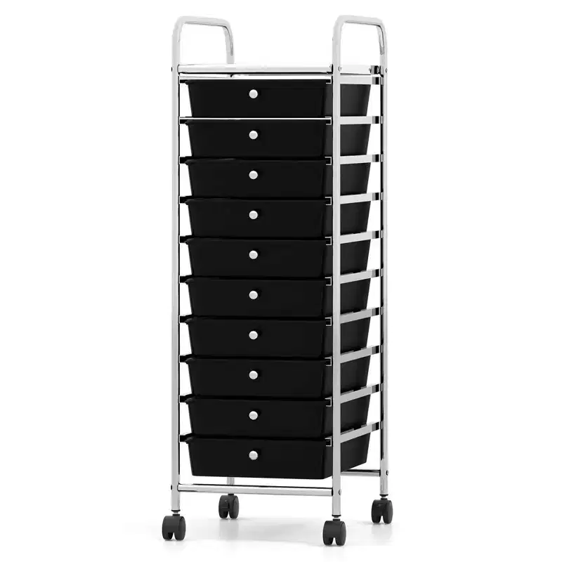 Costway Rolling Storage Cart with Chrome Plated Metal Frame & Lockable Universal Wheels Black/Clear/Multicolor