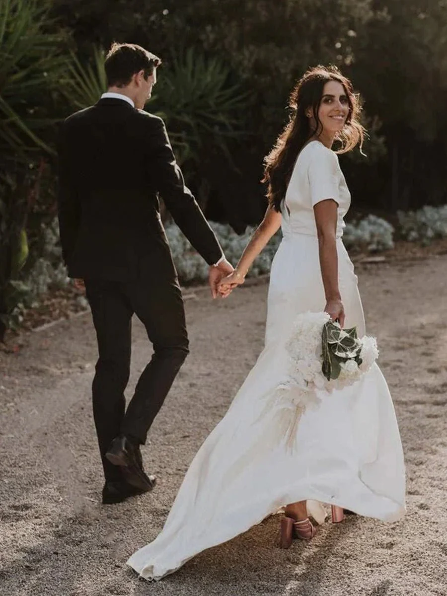 Sheath Engaged Noivas Wedding Dresses With Slit