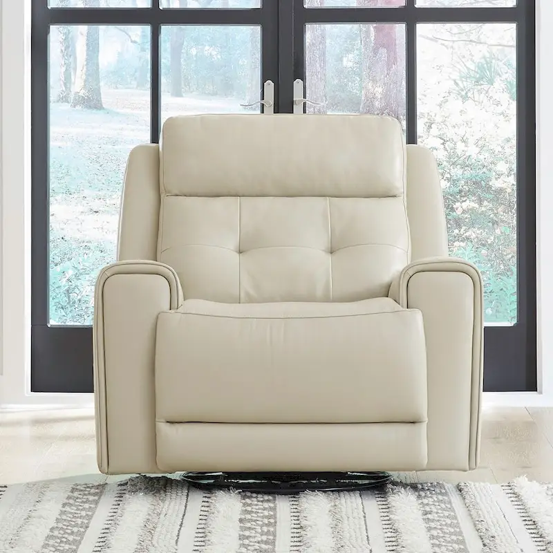 Baja Stone/Dark Brown Leather Power Recliner, Swivel Glider, 1-Seater