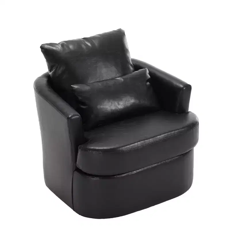 Okak 360 Swivel Barrel Chair,Plush PU Leather Accent Chair with Ergonomic Support for Living Room,Nursery,Office,Lounge