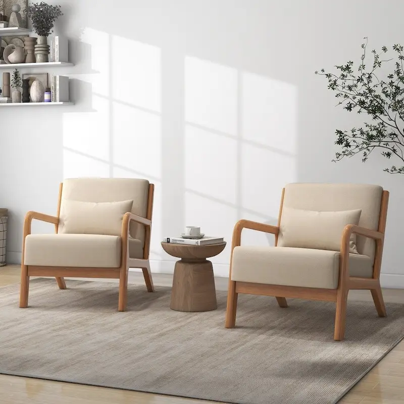 Fabric Upholstered Armchair with Wood Legs