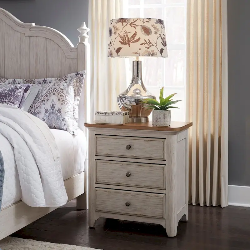Farmhouse Reimagined 3-Drawer Night Stand with Charging Station