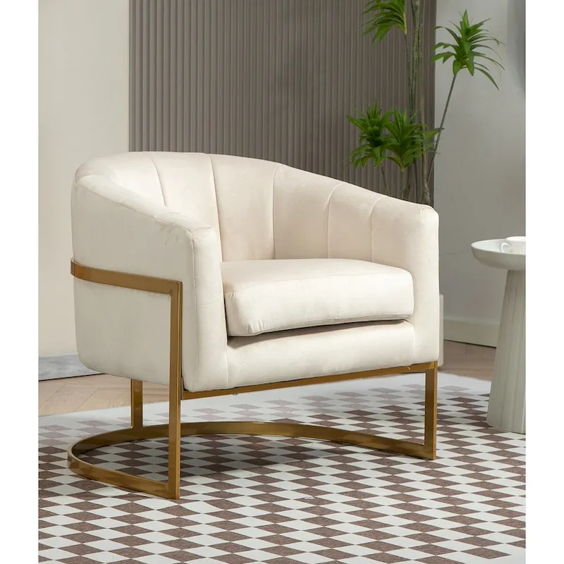 Modern Velvet Gold Accent Armchair