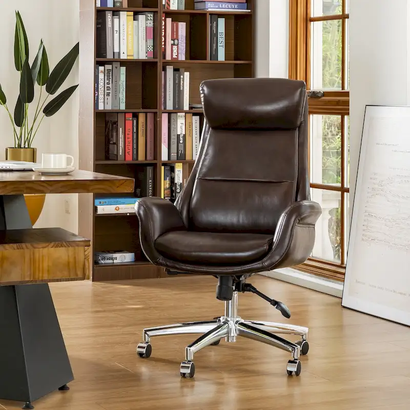 48-inch Mid-Century Adjustable Swivel Faux Leather Office Chair