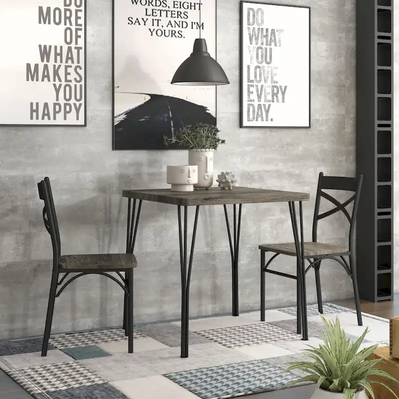 Zath Industrial Metal Compact 3-Piece Square Dining Table Set by