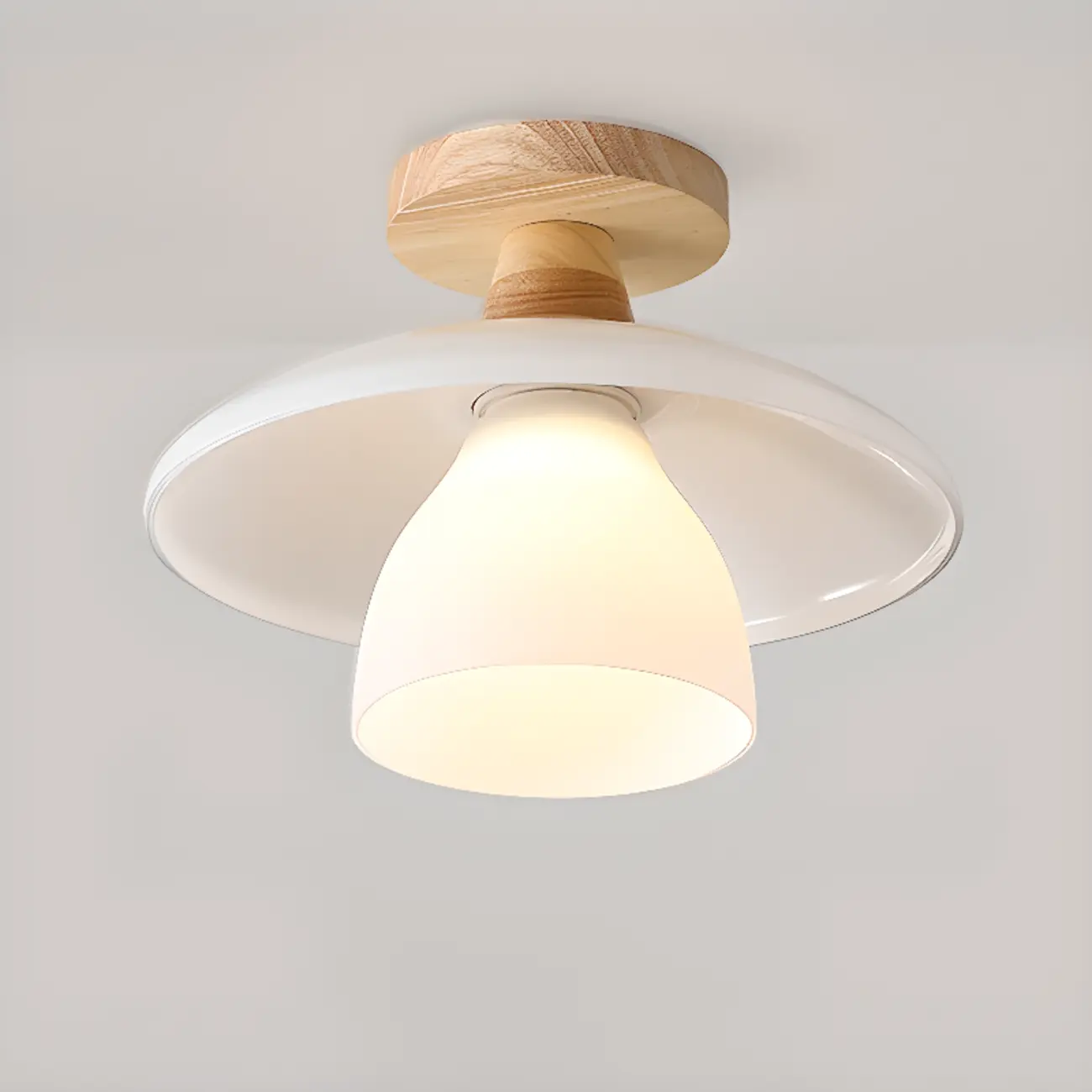 Modern Mini White Glass Wooden Semi Flush Mount Ceiling Light