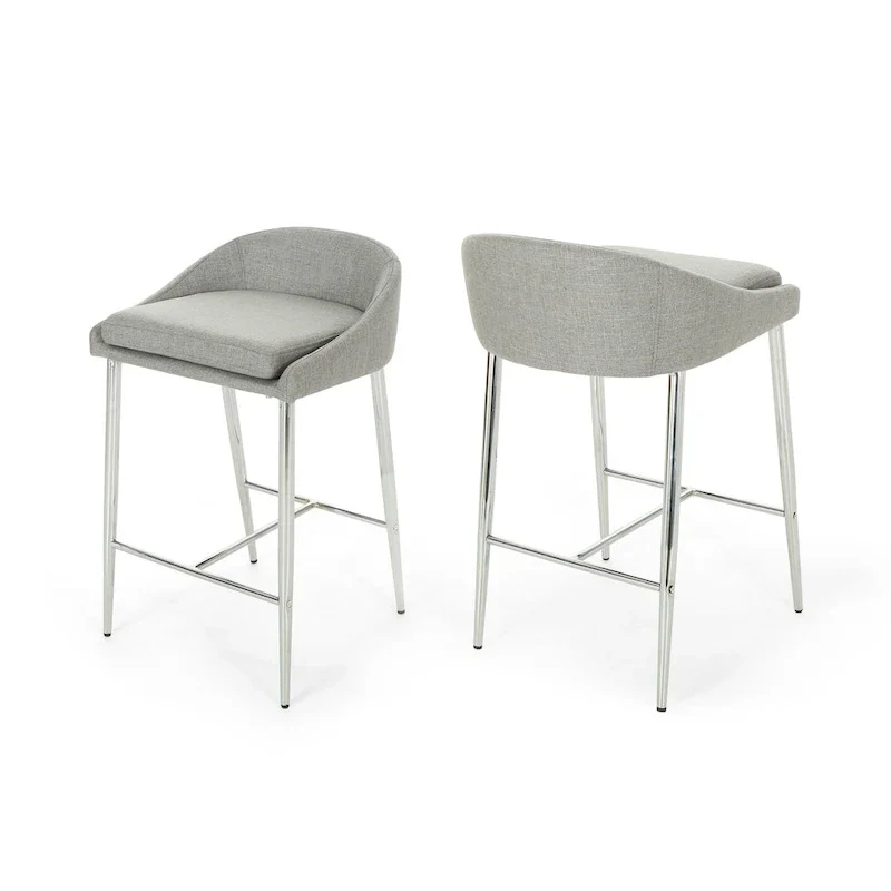 Modern Upholstered Counter Stools with Chrome Legs (Set of 2)