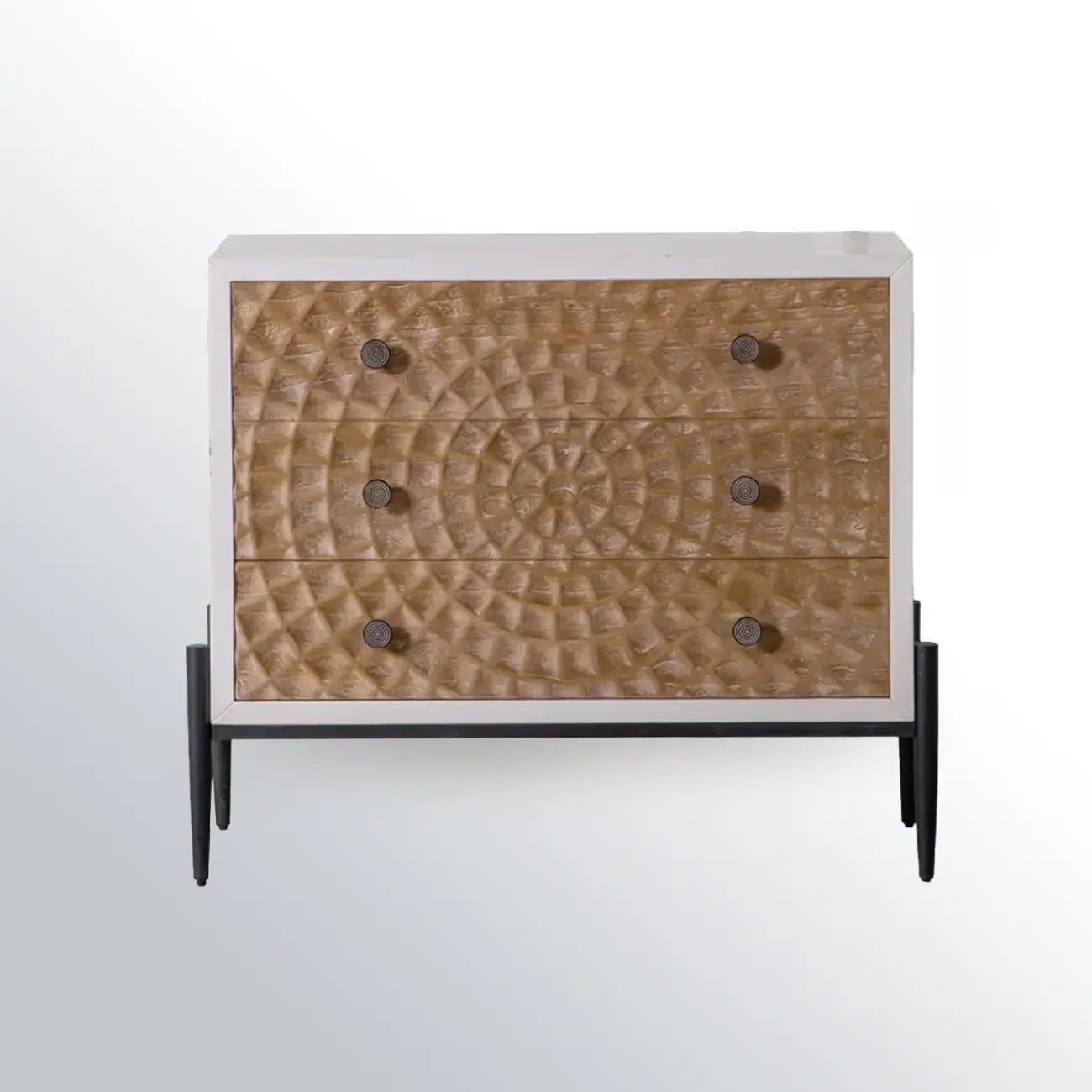 Freestanding Rustic Rectangle White Wood Iron Base Cabinet