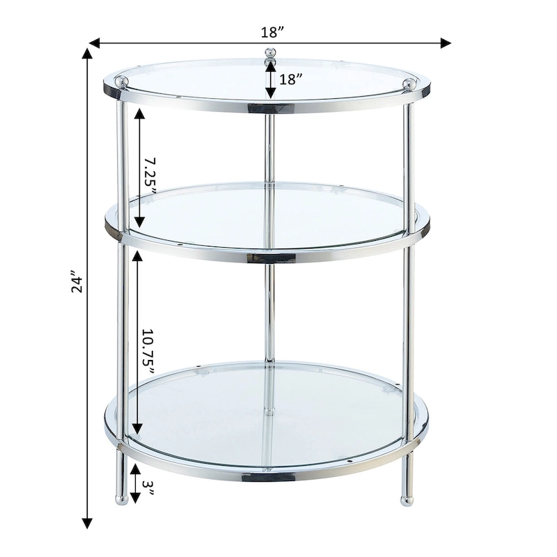 Convenience Concepts Royal Crest 3 Tier Round Glass End Table