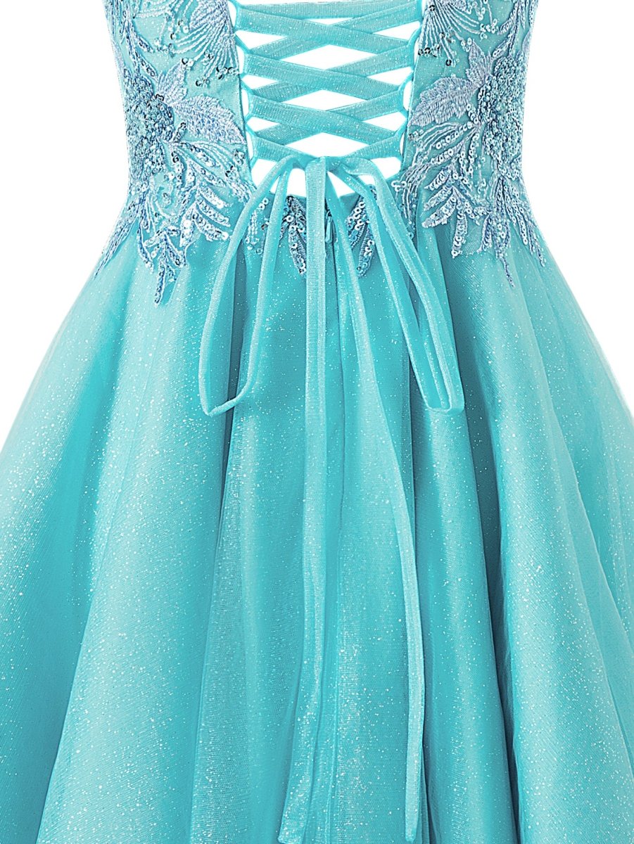 A-line Short Spaghetti Strap Glitter Tulle Homecoming Dress