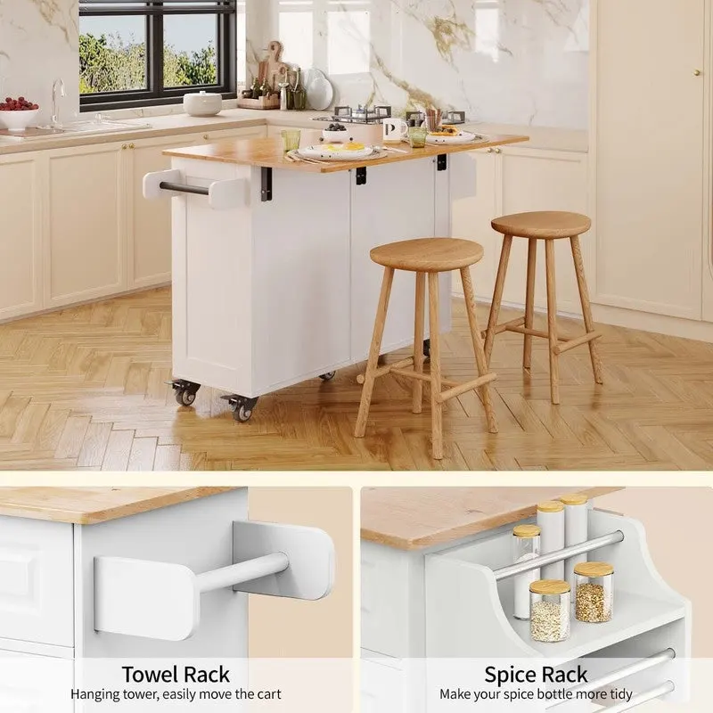 Kitchen Island Cart with Solid Wood Top and Locking Wheels