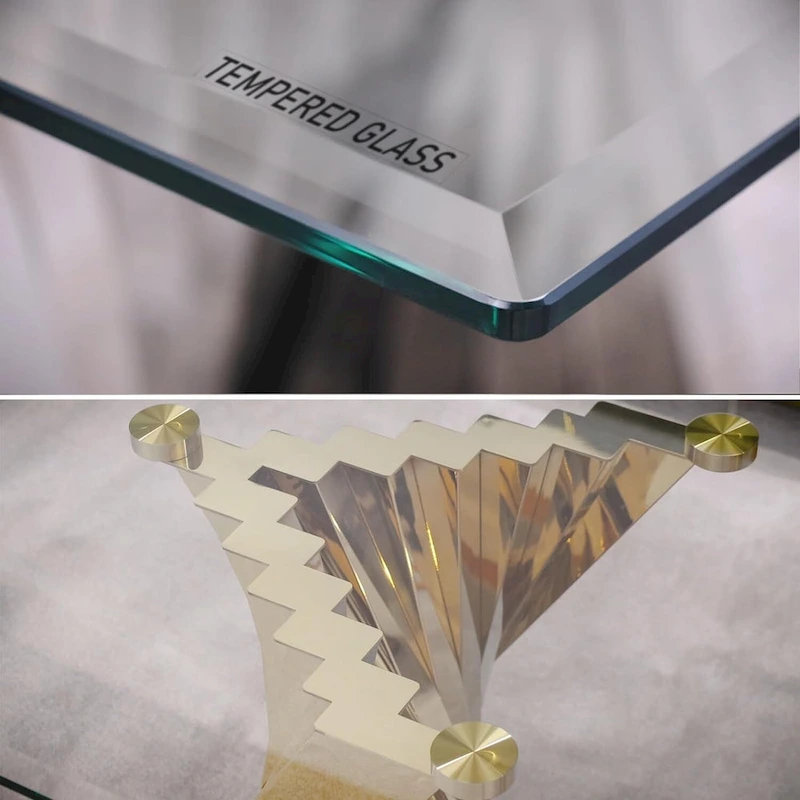 Modern Coffee Table Clear Tempered Glass Living Room Coffee Table with Geometric Base