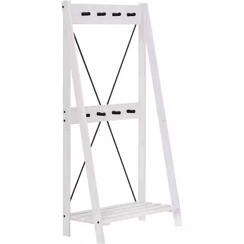 68" Solid Wood X Back Angled Hall Tree White Wash - Saracina Home: Pine Construction, Metal Hooks, Slatted Shelf