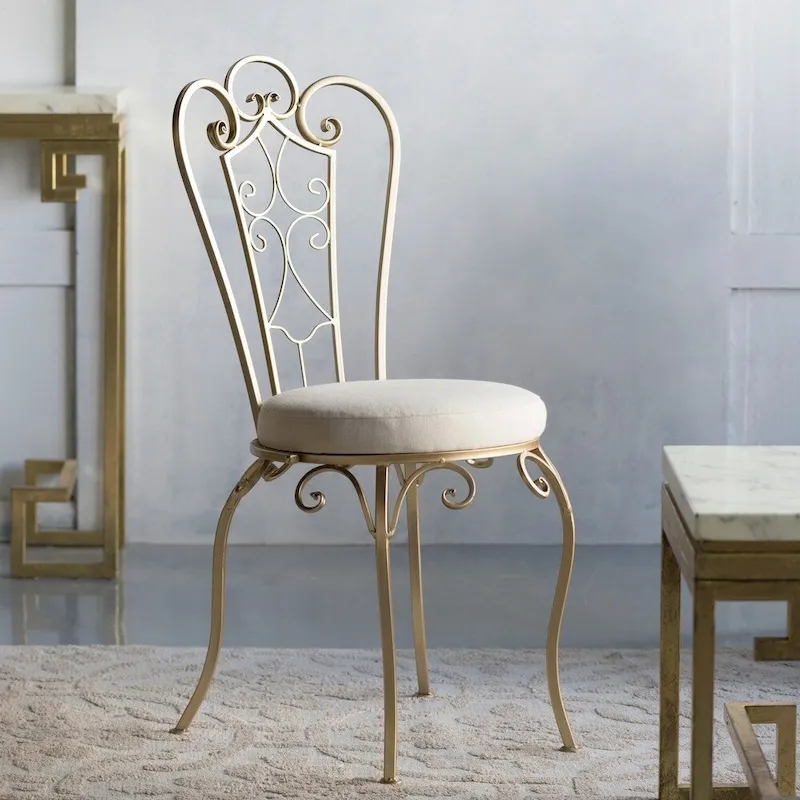 Gold Shabby Chic Folding Accent Chair with Metal & Wood Frame – 1-Seater