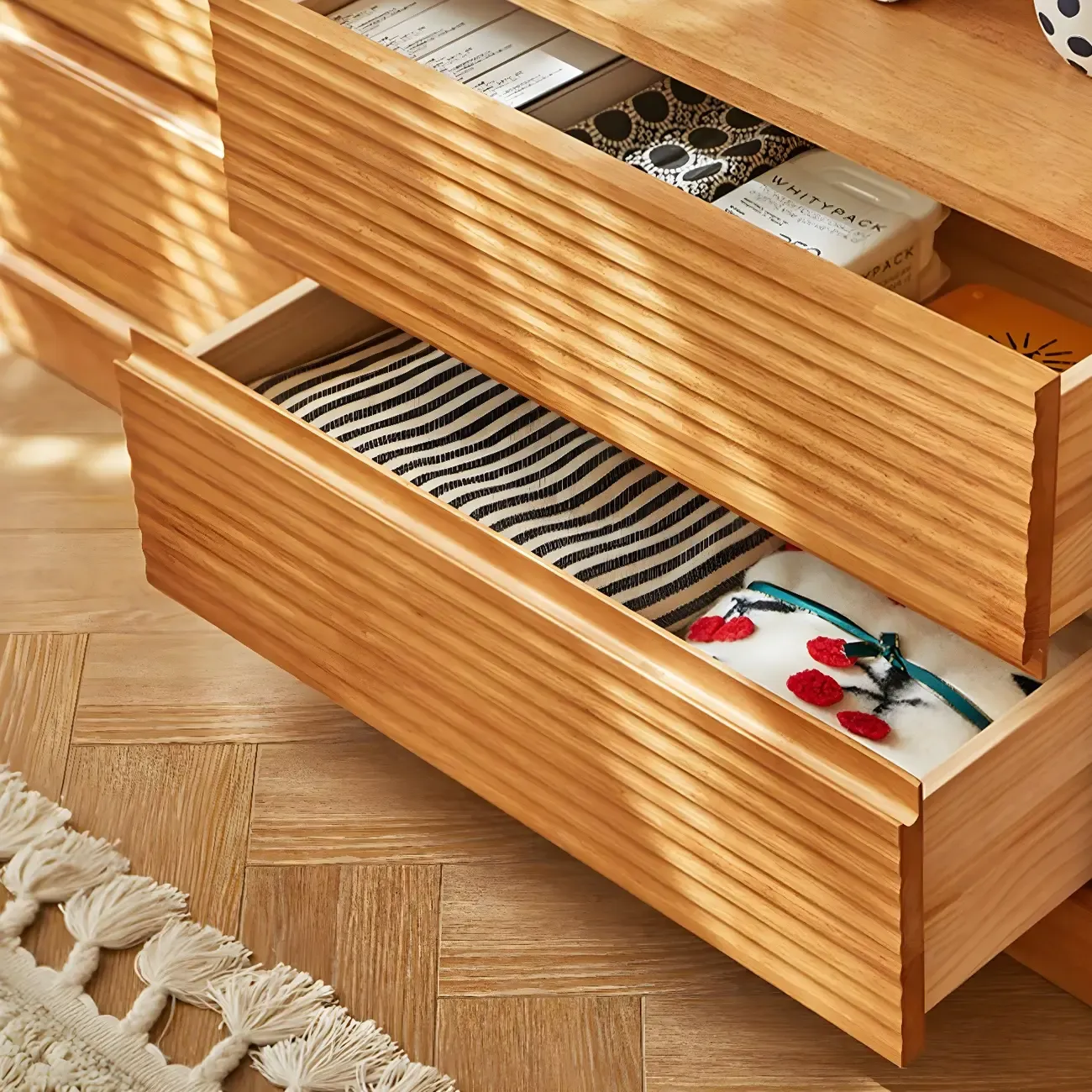 Scandinavian Light Wood 2-Shelf Bookcase with Drawers