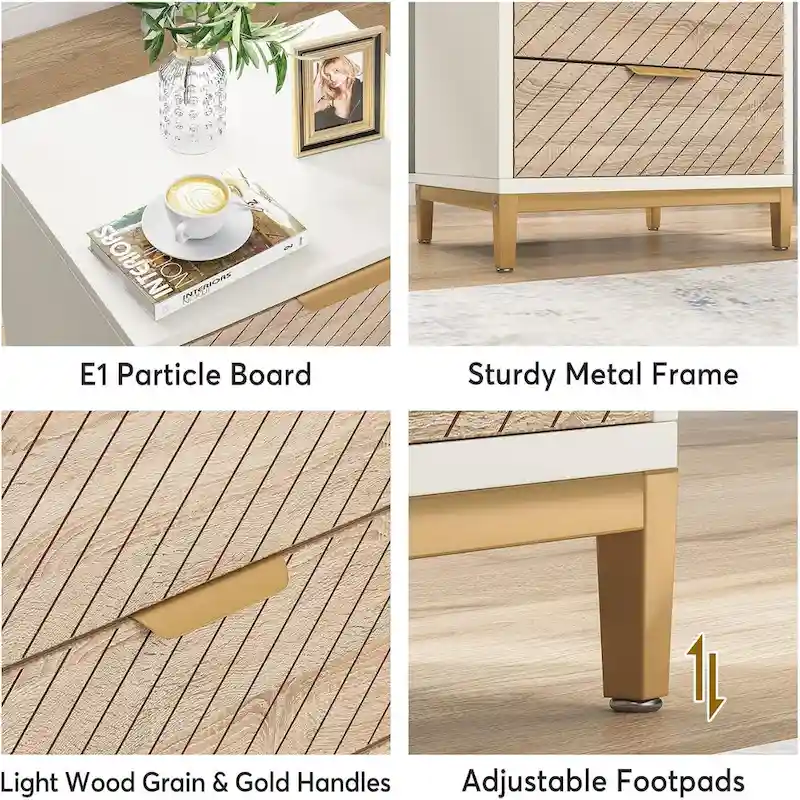 Modern Wood Grain Nightstand with Drawers