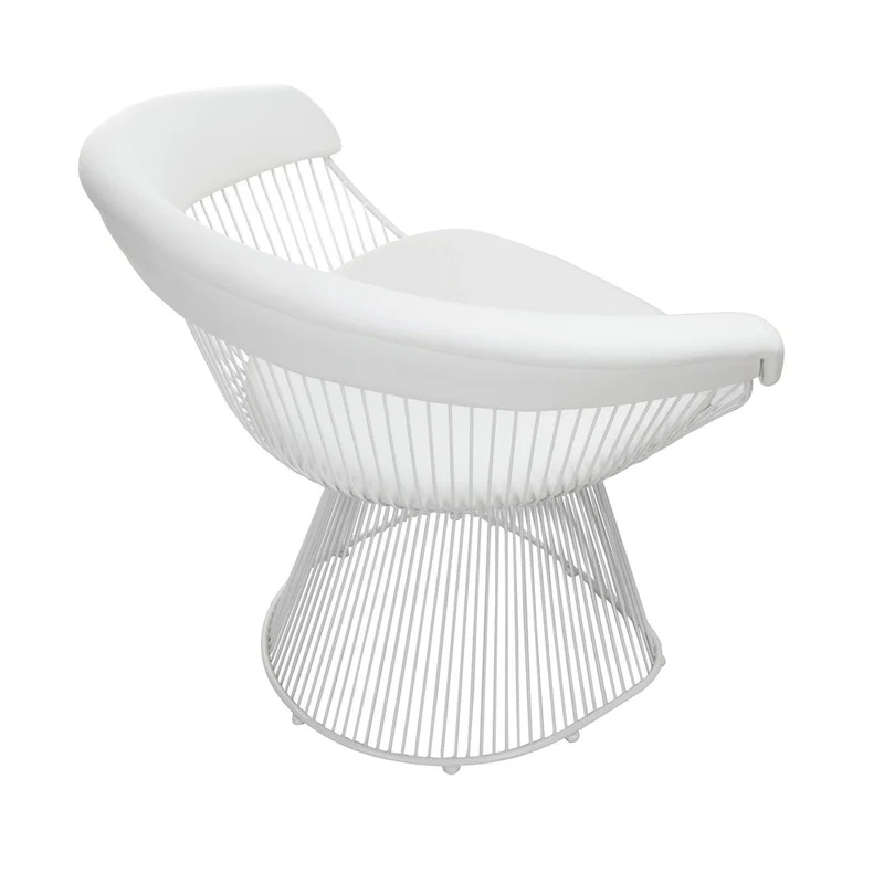 33 Inch Accent Chair, Slatted Metal Curved Back, White Faux Leather