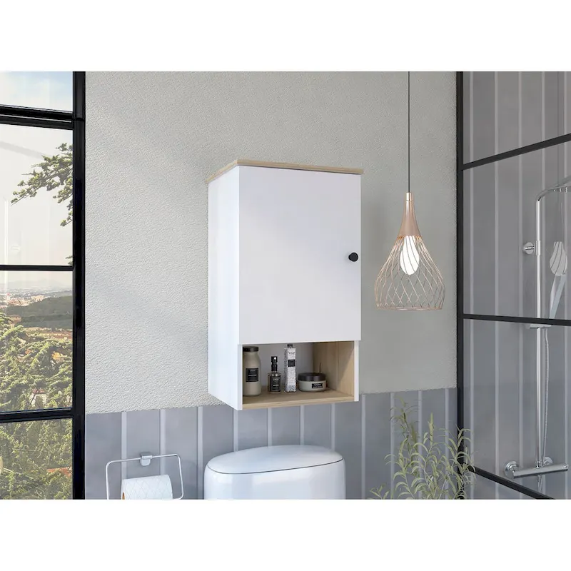 Medicine Cabinet , Two Internal Shelves, Light Oak / White Finish