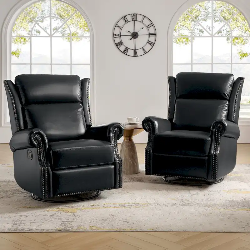 Viviana Traditional Genuine Leather Manual Swivel Glider Recliner Set of 2