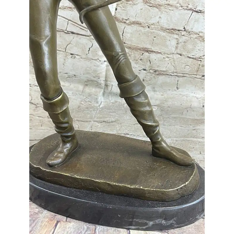 Medieval English British Longbow Bowman Archer Bow Arrow Bronze Statue Sculpture Marble Base