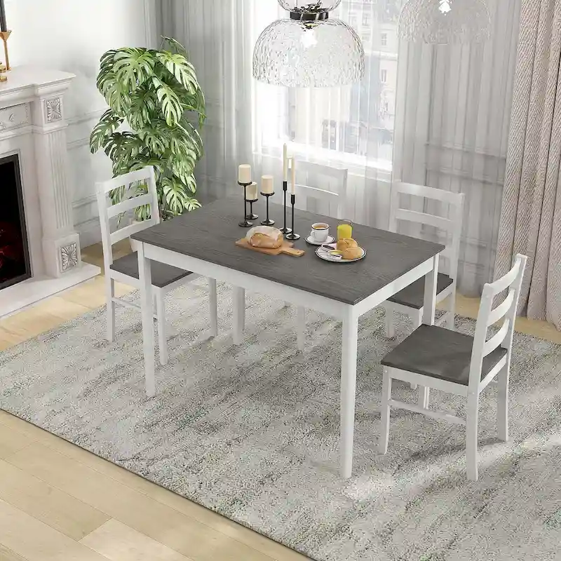 Costway 5-Piece Dining Set Solid Wood Kitchen Furniture with