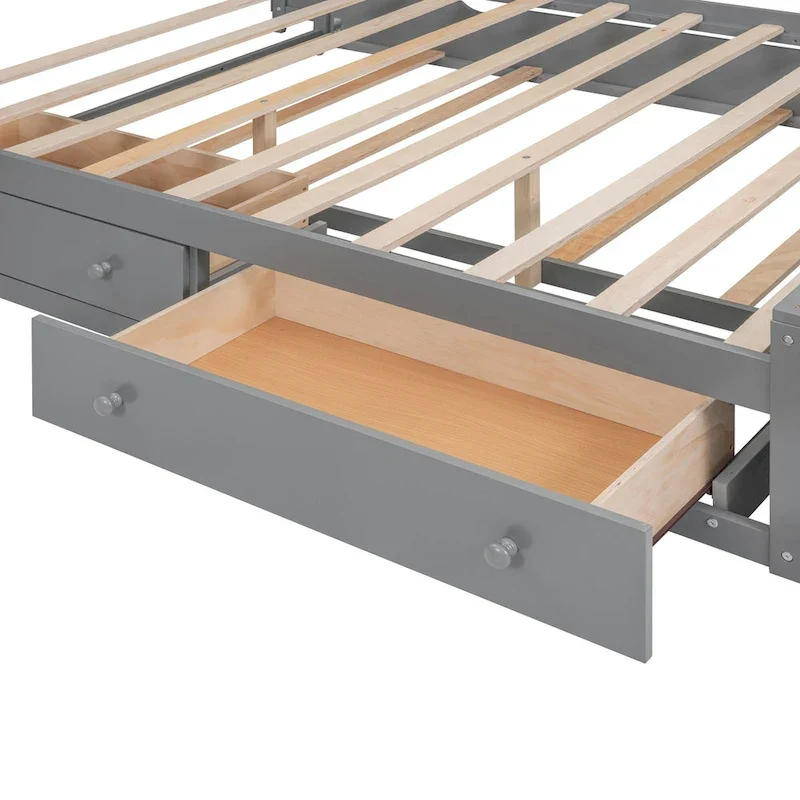 Modern Wooden Bed with Cabinet, Shelf, and Sockets