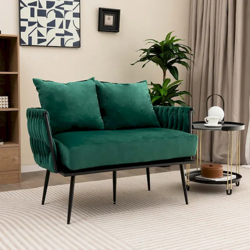 Costway Modern Loveseat Sofa Upholstered Dutch Velvet Couch with Woven - See Details