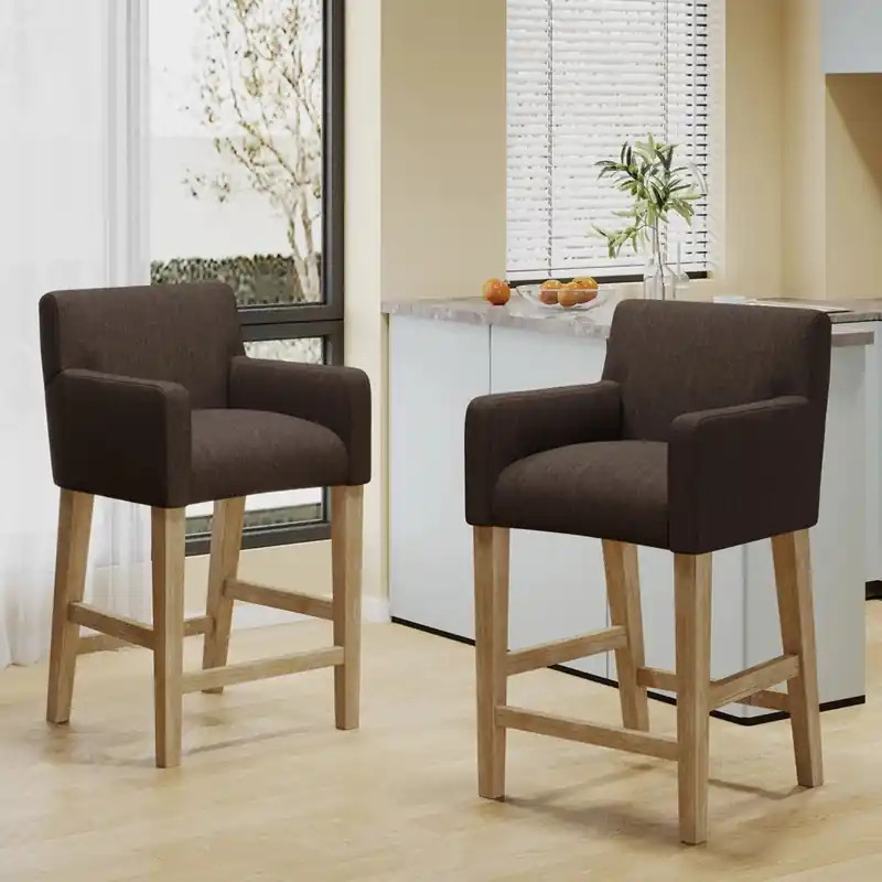 Gabrielle 26 Seat Height Counter Stools Set Of 2 With Upholstered Fabric And Solid Wood Legs