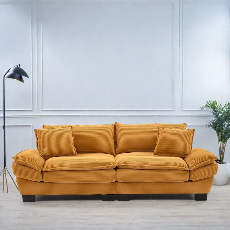 3-Seater Upholstered Sofa with Back Pillows and Deep Seat