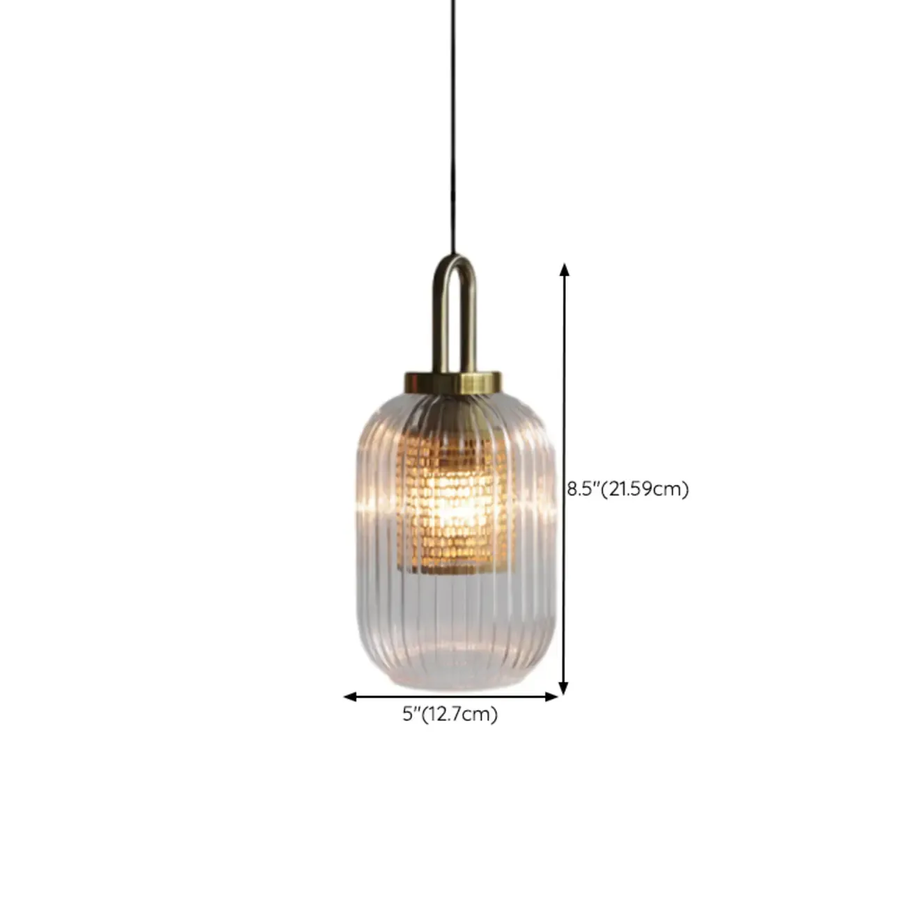 Gold Metal Ribbed Clear Glass Kitchen Pendant Light