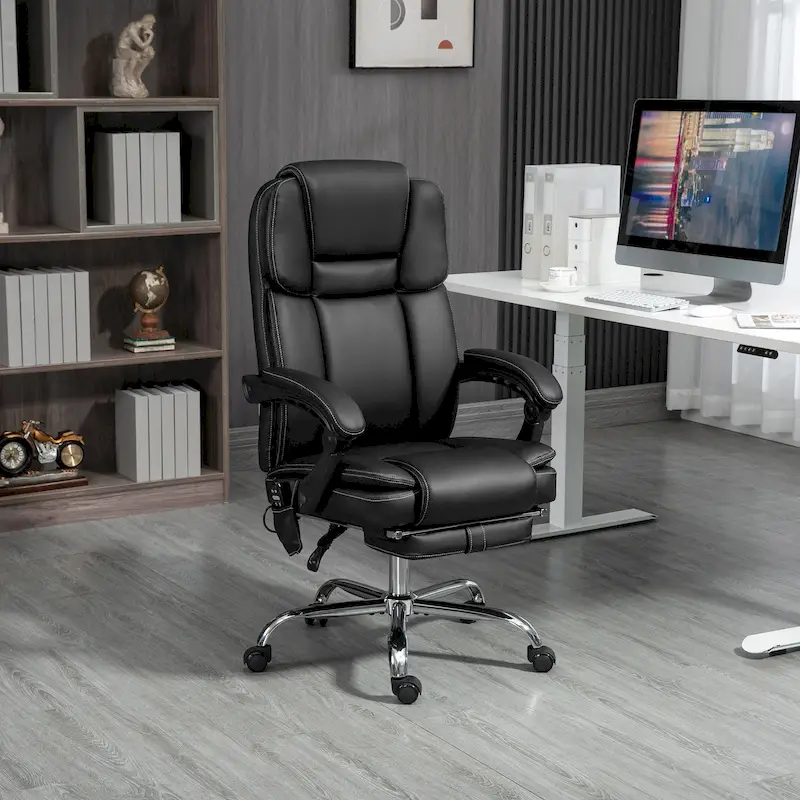 Black / Brown Reclining Massage Office Chair with Footrest, Single