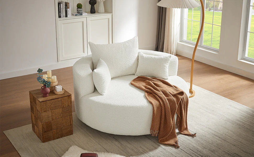 Walker Edison | 360¡ã Swivel Accent Round Sofa Chair with Pillows