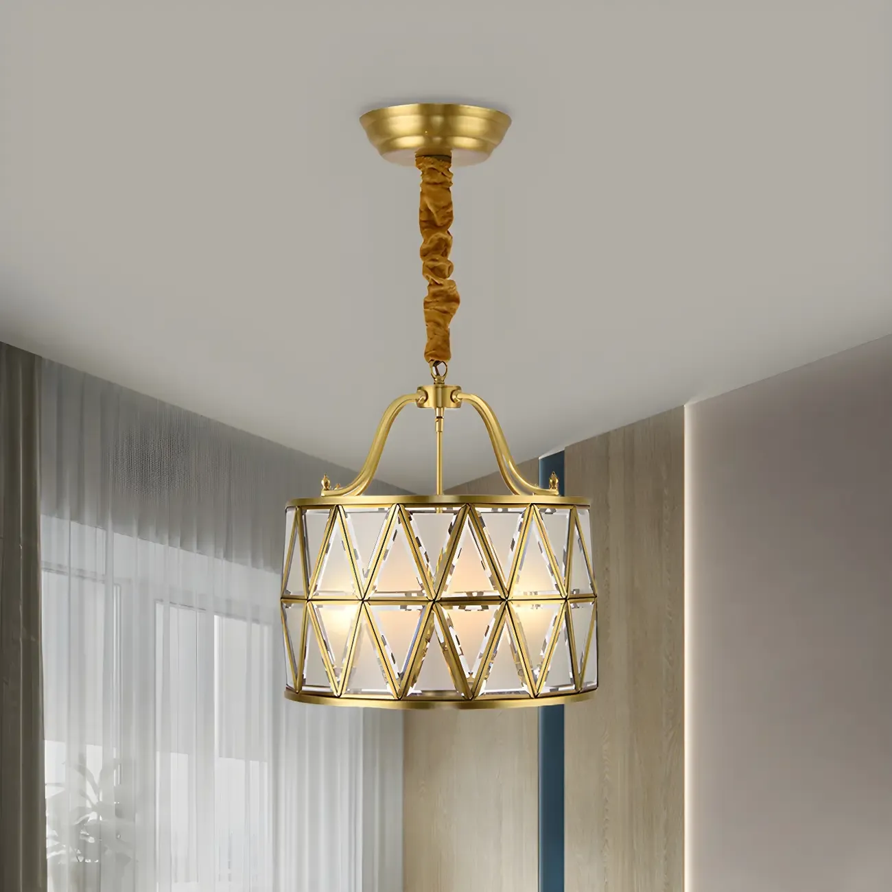Colonial Style Brass Drum Chandelier