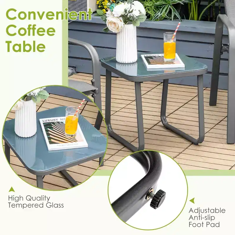 Costway 3PCS Patio Bistro Furniture Set Adjustable Back Stackable Chairs Brown\Black