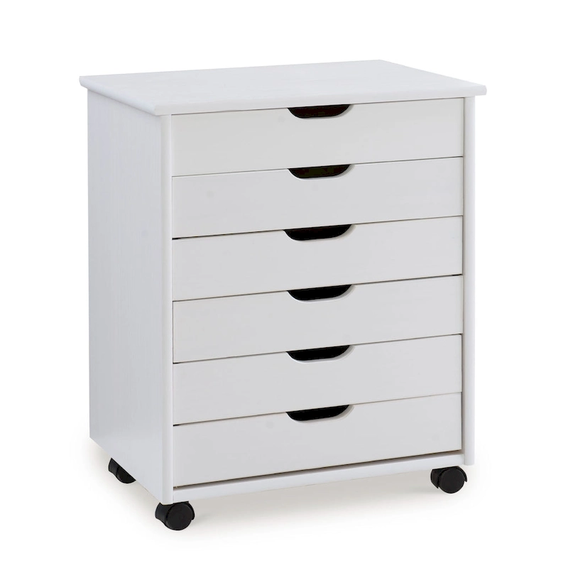 25.25 White Wide Rolling Storage Cabinet with 6 Drawer