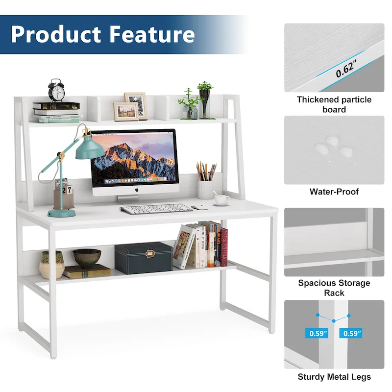 Computer Desk with Hutch and Bookshelf,Home Office Desk,Study Writing Table