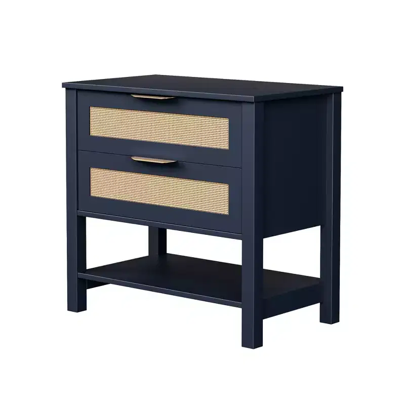Rattan Boho Rattan 2 Drawer Nightstand for Bedroom Living Room
