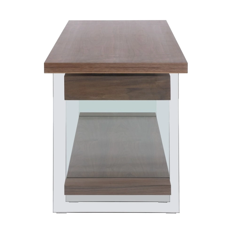 Somette Rotatable Glass and Walnut Veneer Wooden Desk