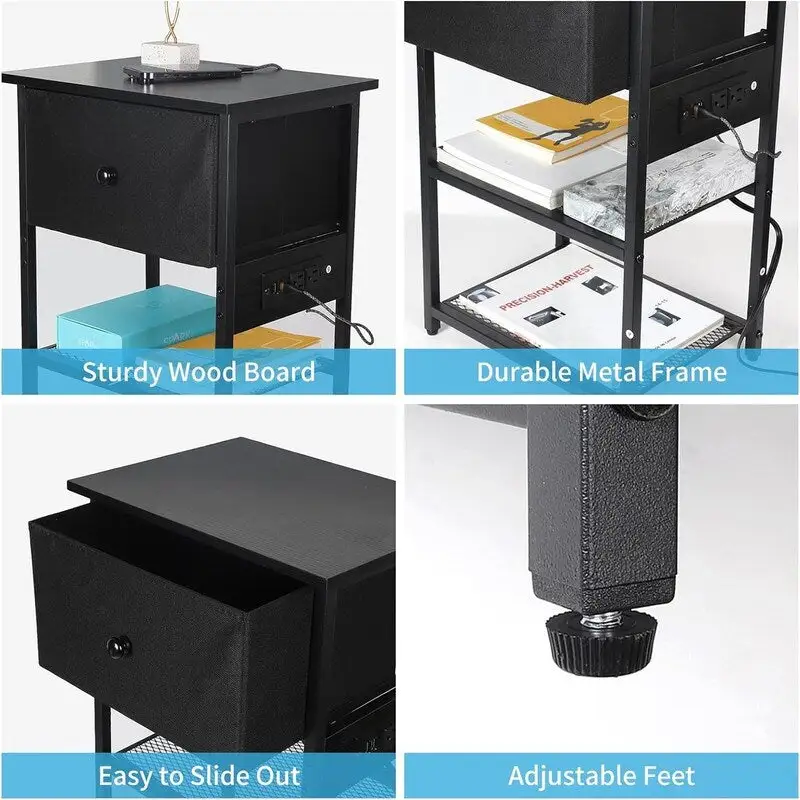 Nightstand with Charging Station - 11.81D x 15.74W x 25.19H