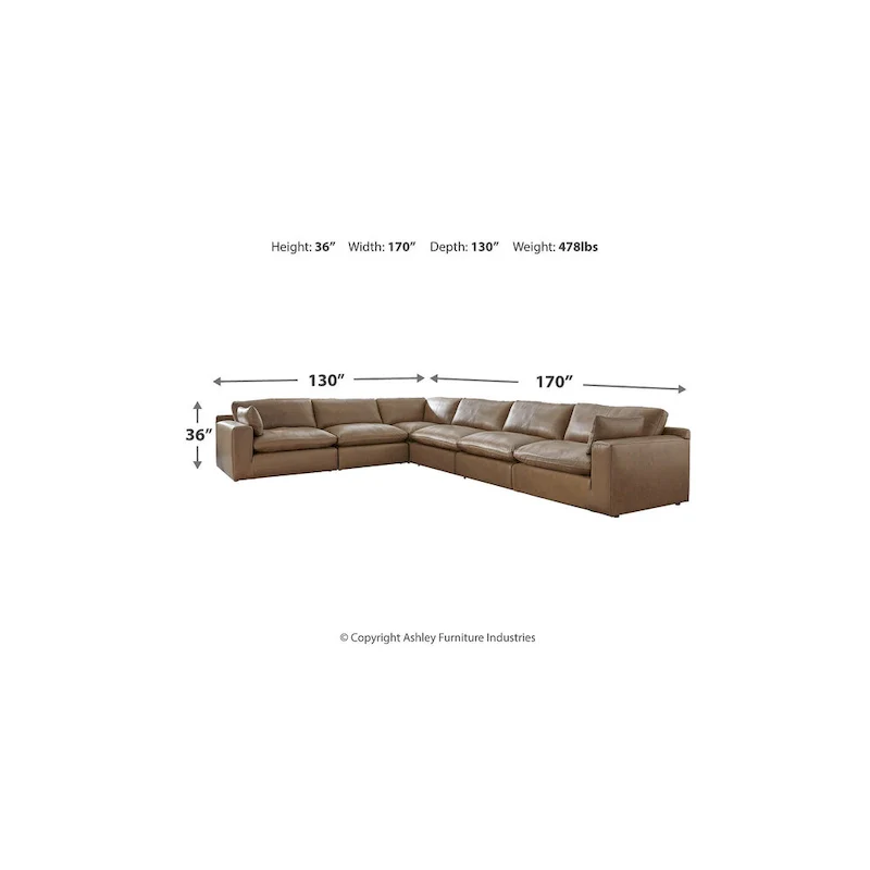 Signature Design by Ashley Emilia Medium Brown 6-Piece Sectional - 170 W x 130 D x 36 H