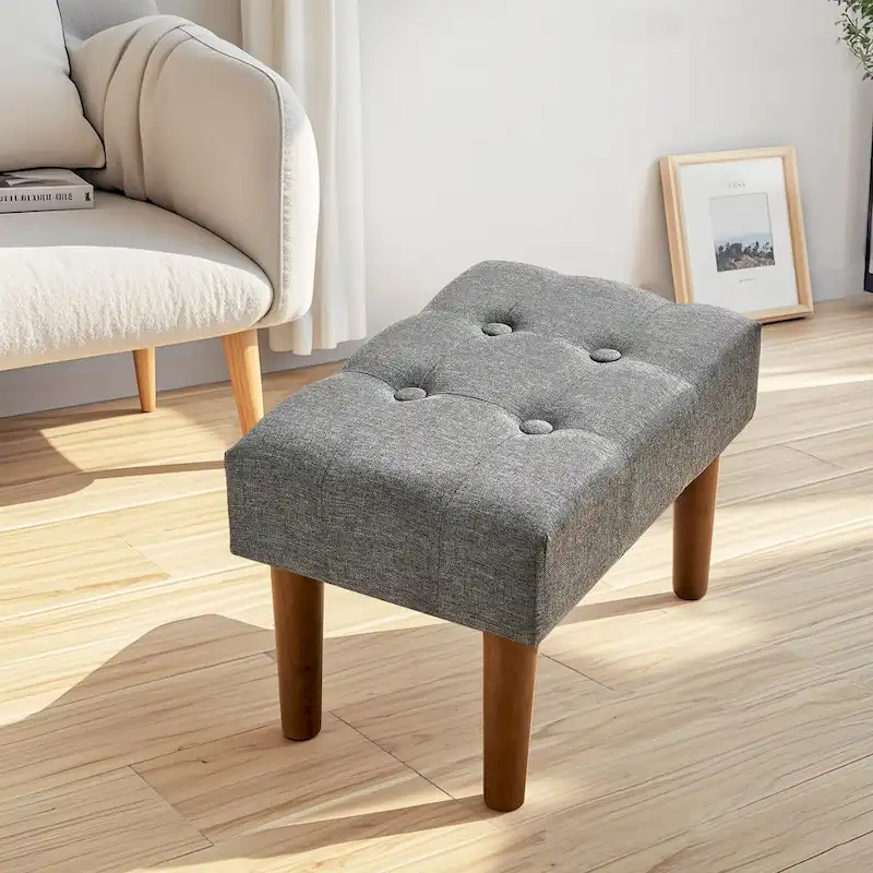 2 Pcs Small Foot Stool Ottoman, Linen Ottoman Foot Rest with Legs, Rectangle Upholstered Footrest