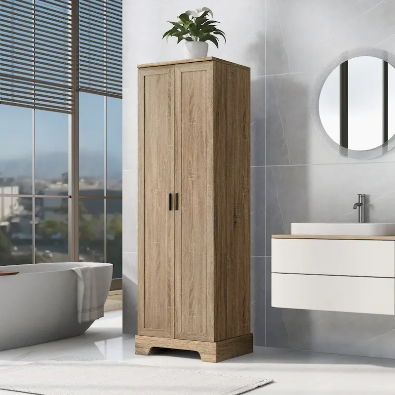 White / Brown Two-Door 5-Shelf Storage Cabinet