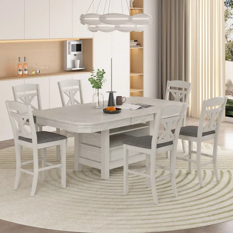 78-inch Modern Solid Wood Rectangular Extendable Dining Table with 3 Tier Storage Shelf
