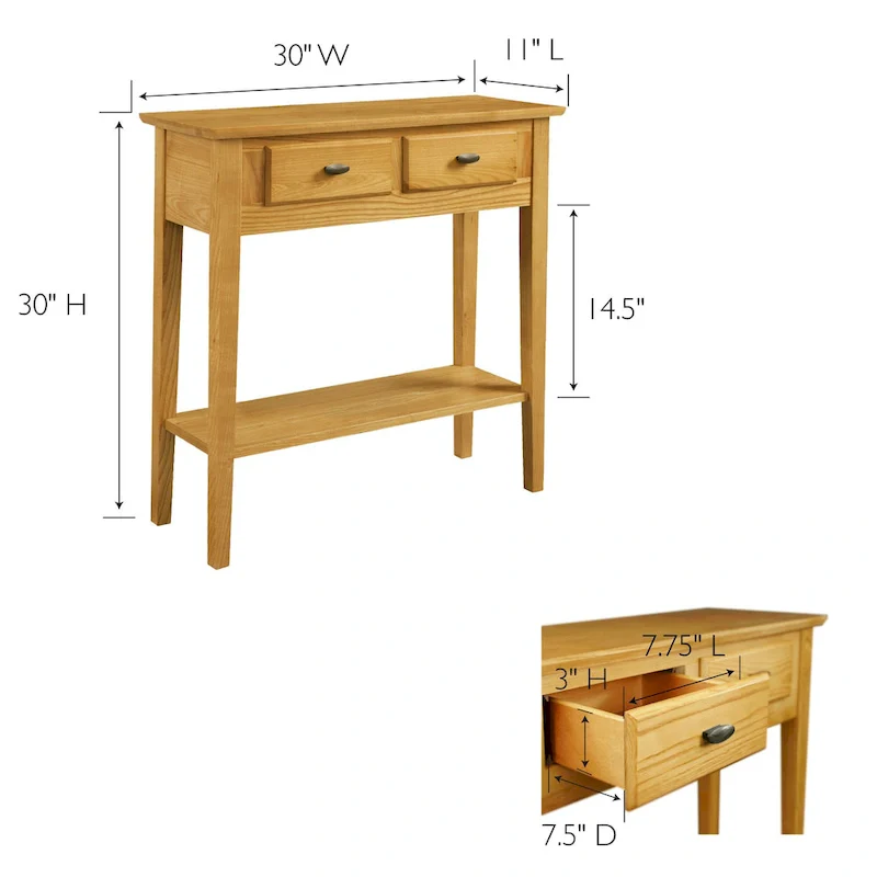 Solid Ash Wood Console Table with 2 Drawers & Open Shelf – 2 Finishes