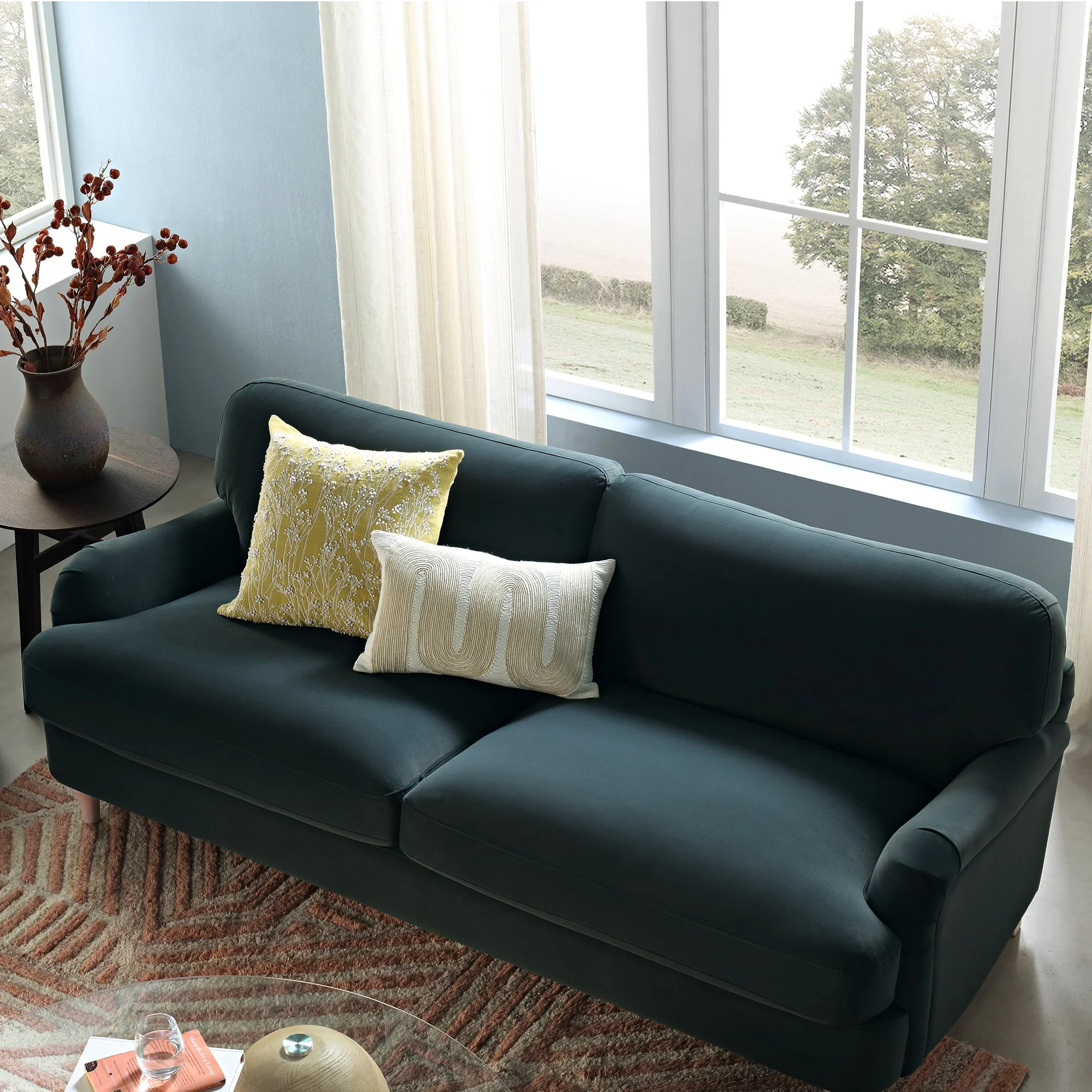 Aegean Blue Velvet Sofa, 3-Seater